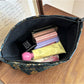 Cosbai dark floral cosmetic bag displayed with a matching floral pattern