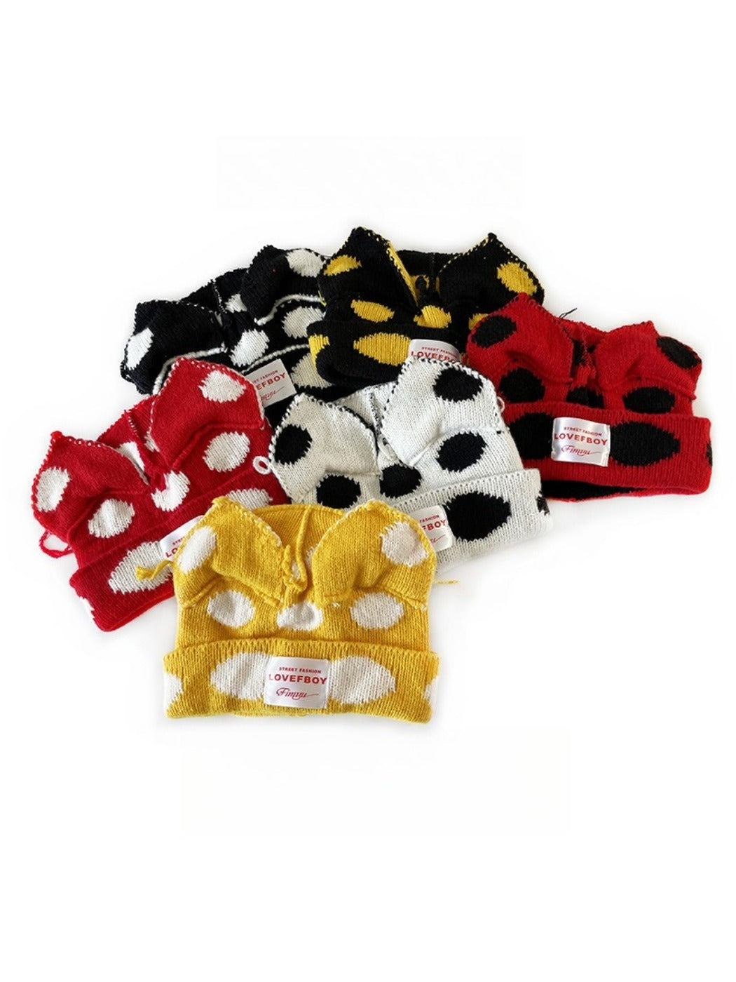 Haila Polka Dots Cat-Ear Knitted Beanie hat shape