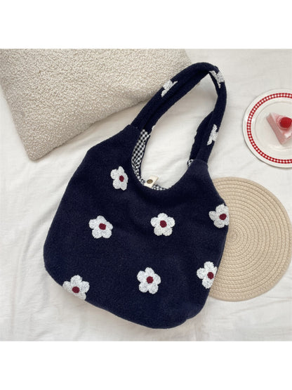 Cosbai - Plush Floral Pattern Shoulder Bag
