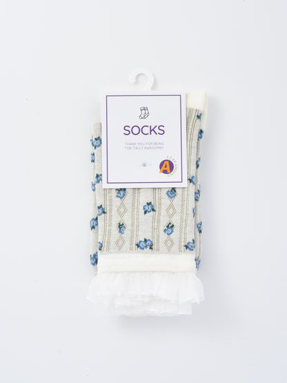Rufia - Lace Ruffle Floral Knit Crew Socks