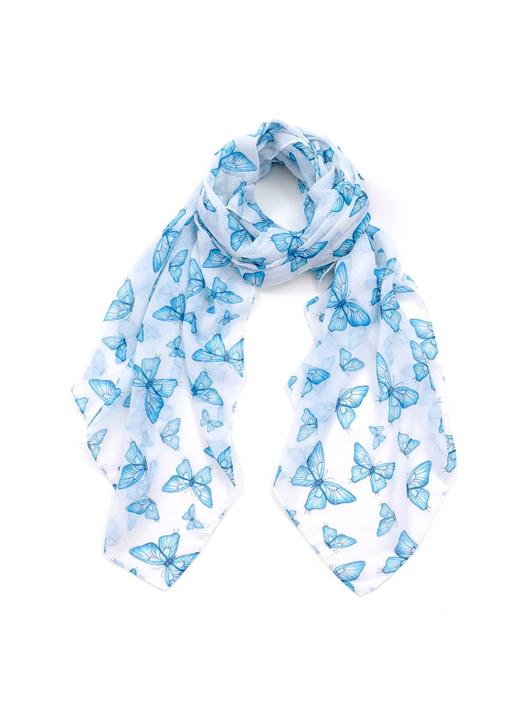 Scarvii - Blue Butterfly Print Lightweight Scarf