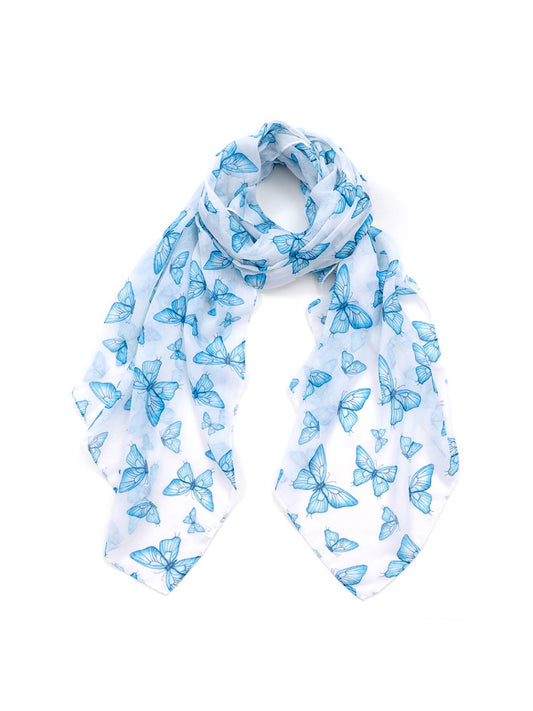 Scarvii - Blue Butterfly Print Lightweight Scarf