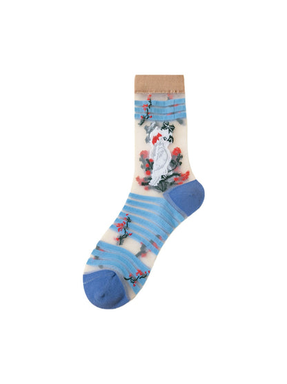 Rufia - Cartoon Pattern Sheer Crew Socks