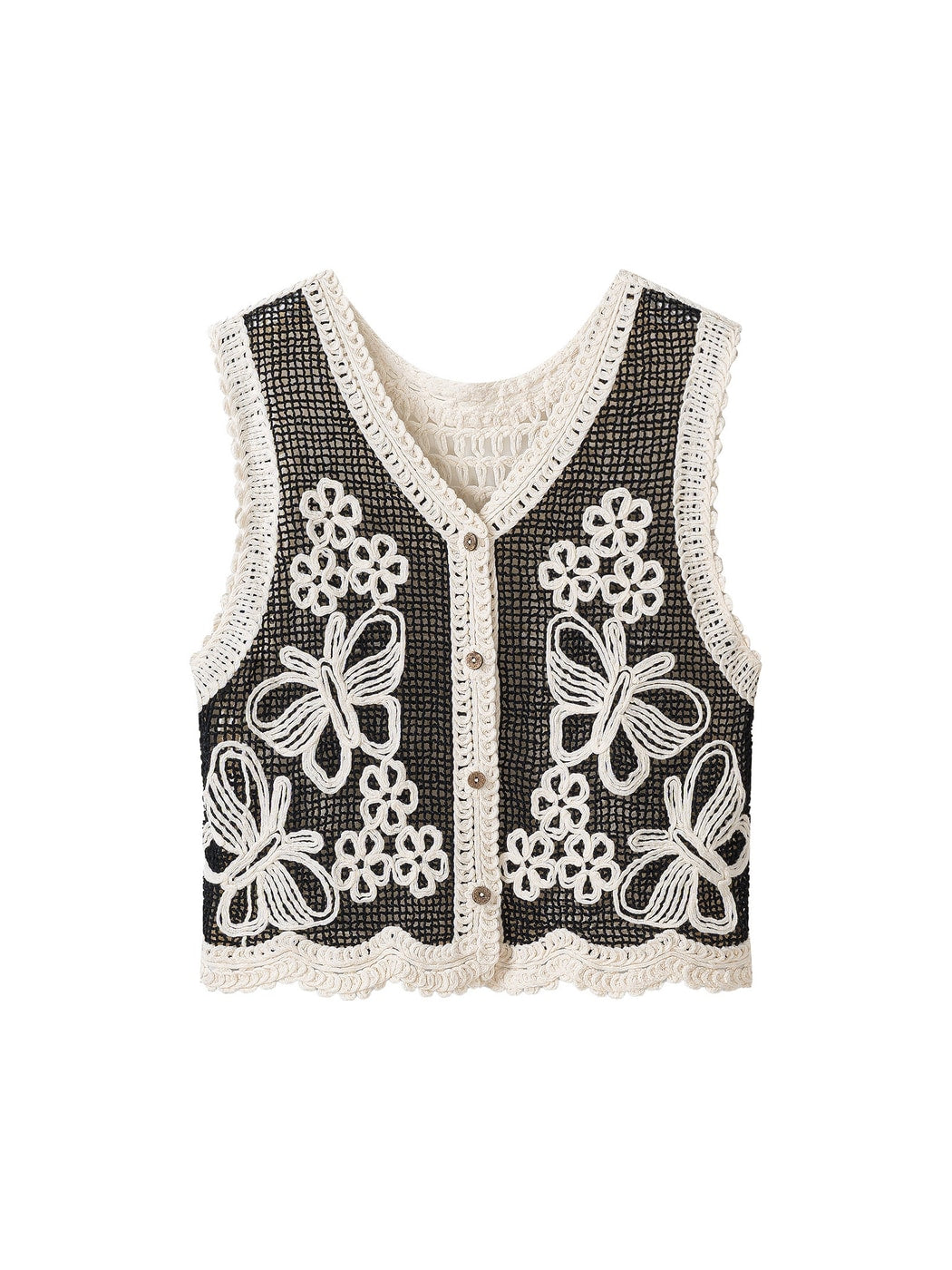 Crosa - V Neck Butterfly and Floral Knit Vest