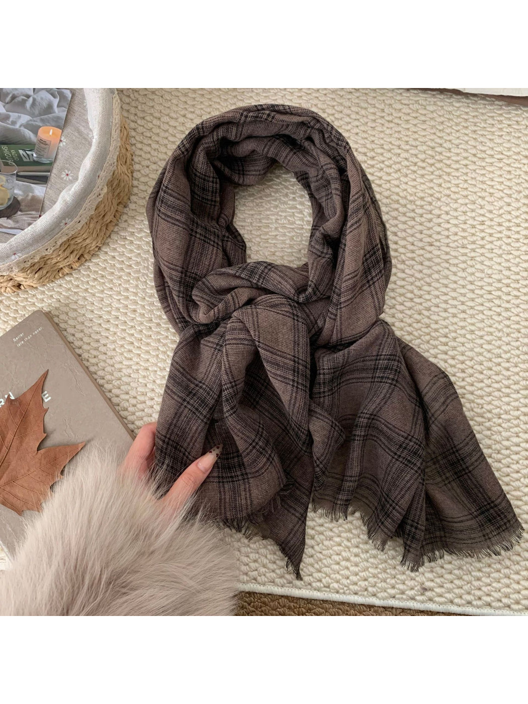 Scarvii - Washed Plaid Fabric Scarf