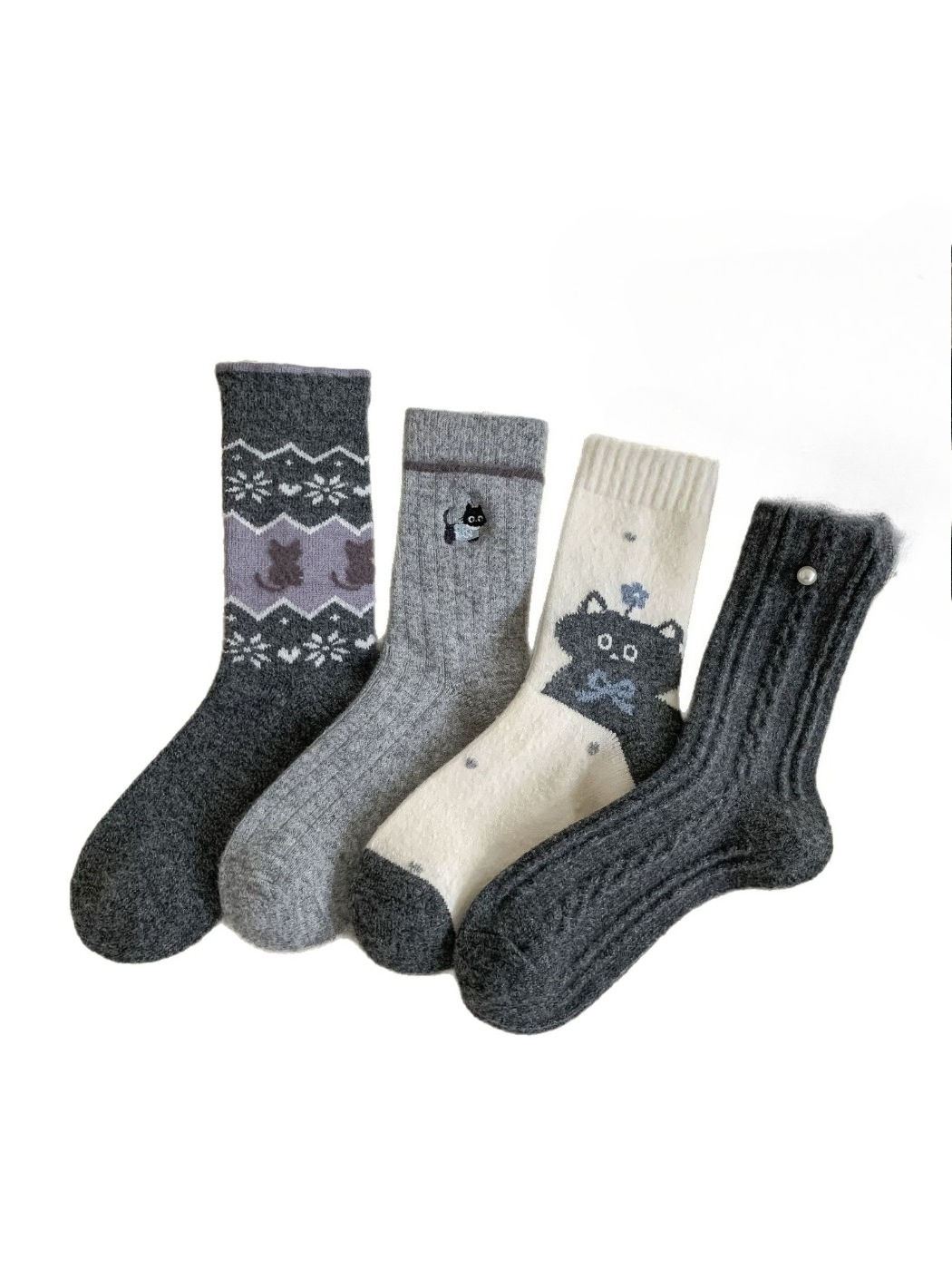 Rufia - Mixed Cat Pattern Crew Socks