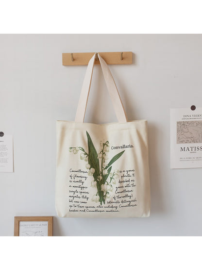 Cosbai - Botanical Script Floral Illustration Tote Bag