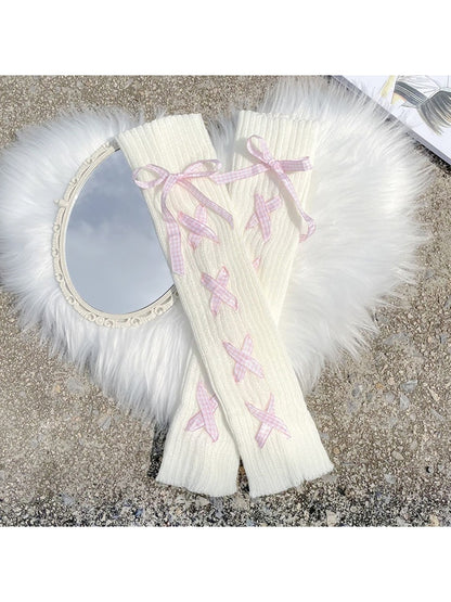 Cozyra - Tie Strap Jacquard Leg Warmers