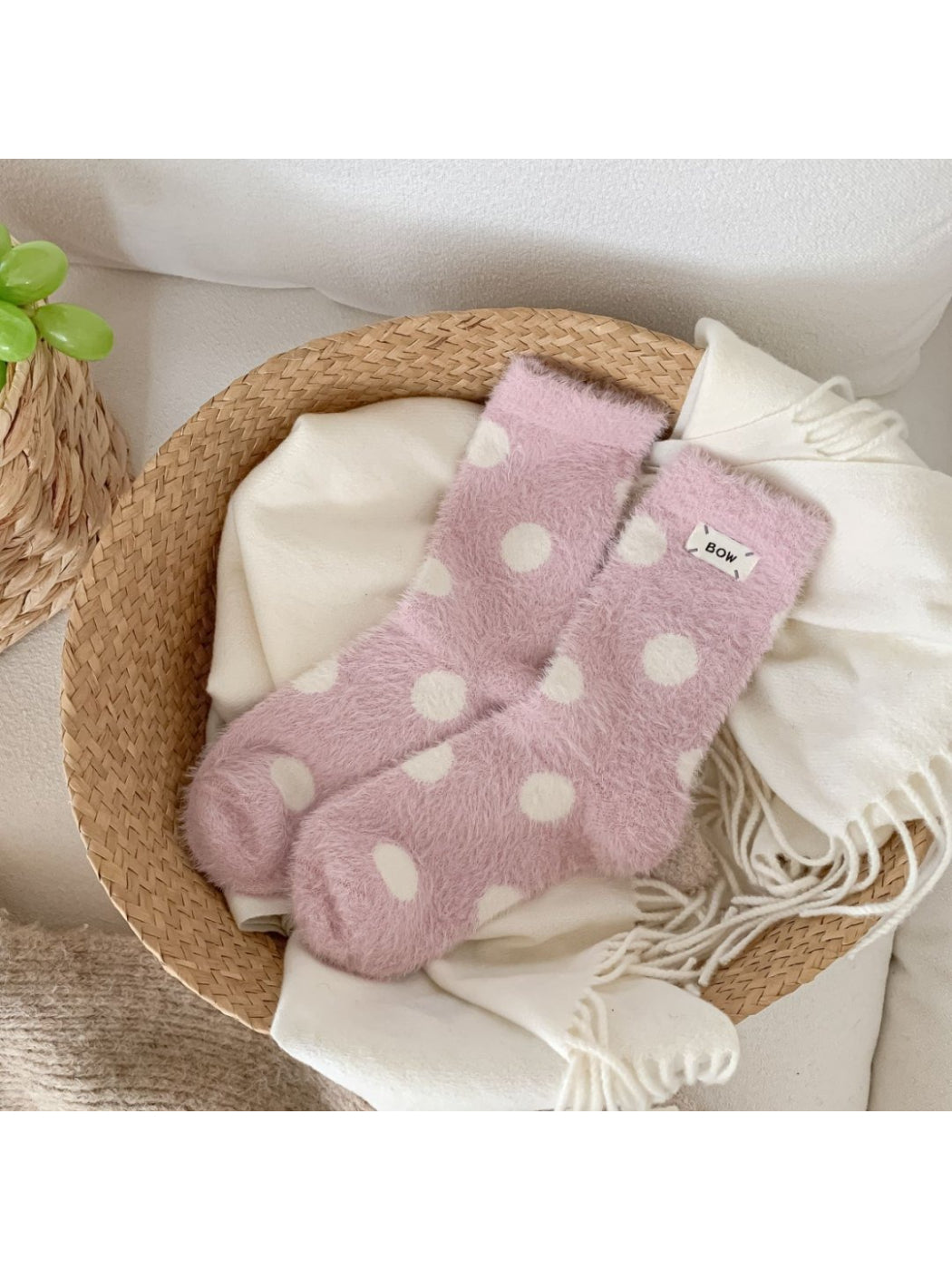 Rufia - Fuzzy Polka Dot Cozy Crew Socks