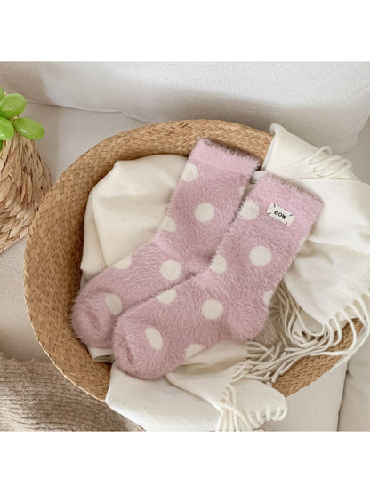 Rufia - Fuzzy Polka Dot Cozy Crew Socks