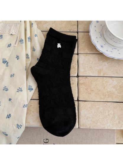Rufia - Raised Bear and Bow Pattern Socks