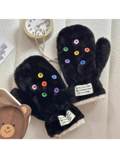 Gloving - Cute Button Detail Plush Winter Mittens