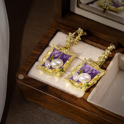 Earwish - Vintage Purple Painting Earrings – Artistic & Elegant