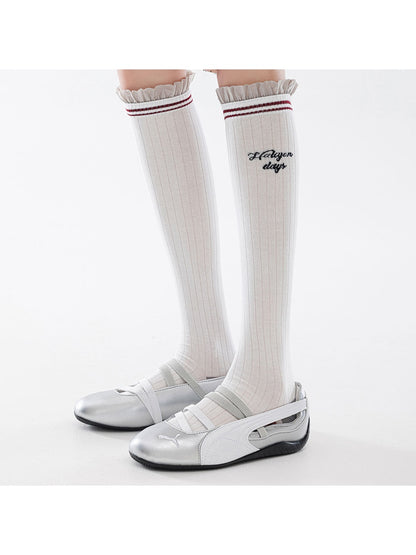 Rufia - Striped Ribbed Casual Knee-high Socks