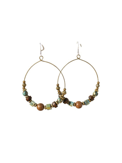 Earwish - Boho Vintage Beaded Hoop Earrings - Brown & Chic