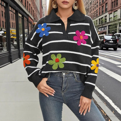 Crosa Colorblock Flower Polo Sweater accessory detail view