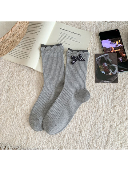 Rufia - Ribbed Stripe and Bow Detail Crew Socks product image 6