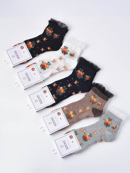 Rufia - Floral Lace Ankle Socks – 5 Colors