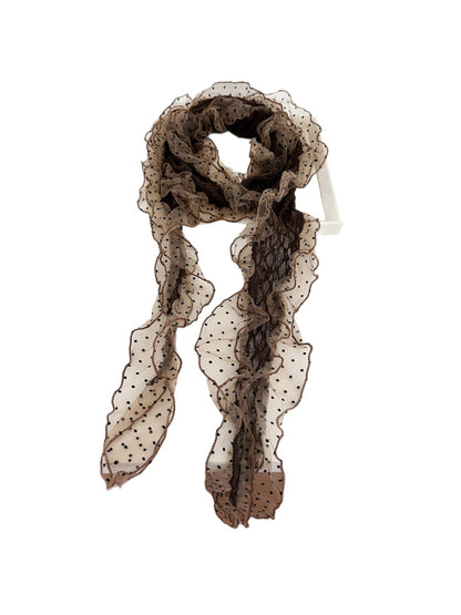 Scarvii - Sheer Dot Ruffle Long Scarf