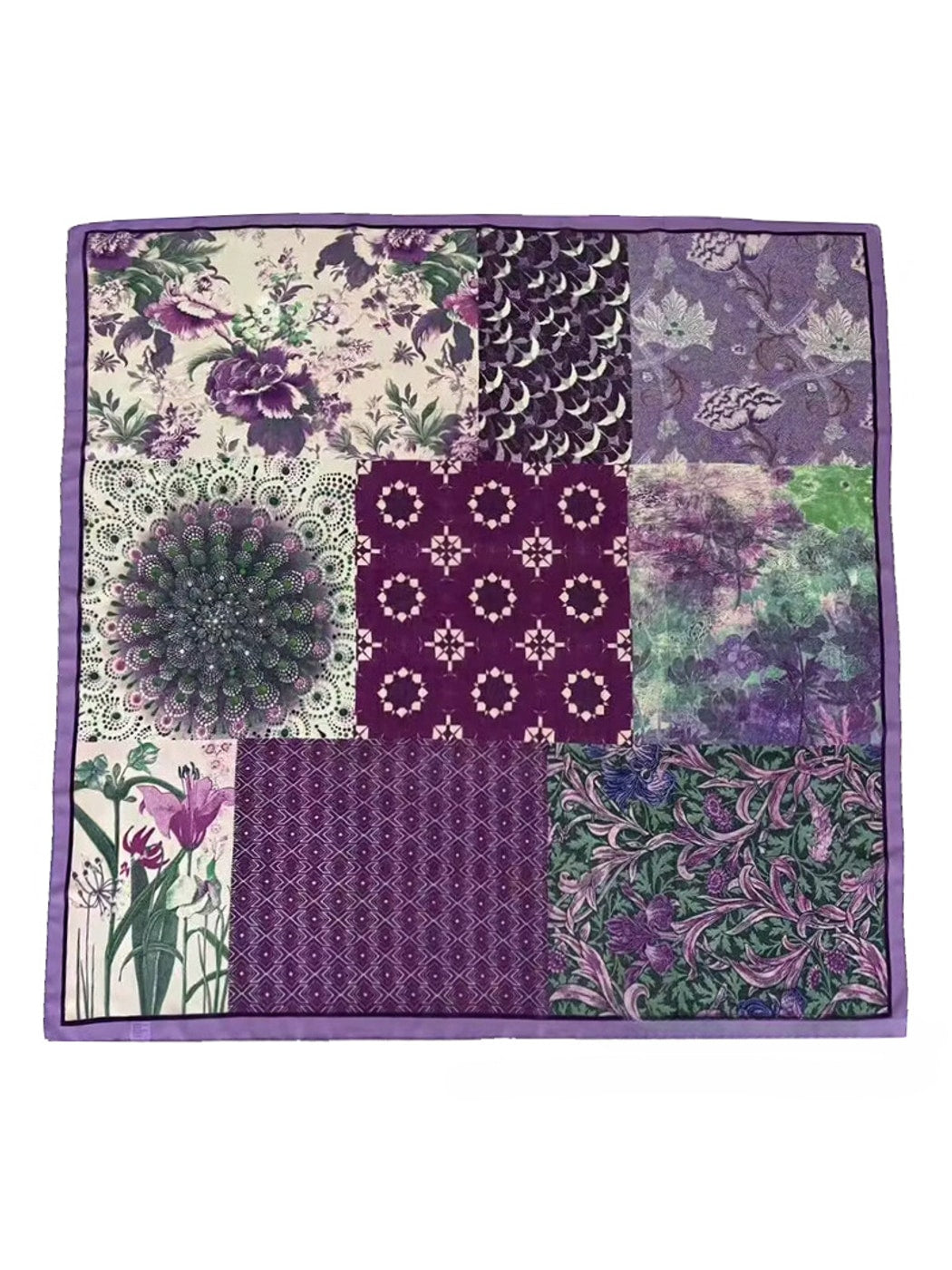 Scarvii - Purple Patchwork Print Square Scarf