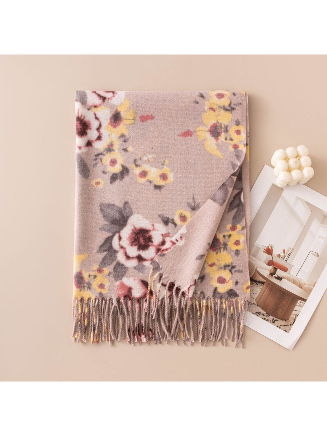 Scarvii - Floral Print Tassel Long Fashion Scarf