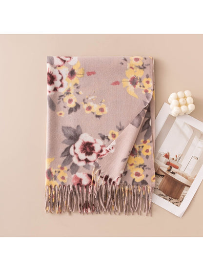 Scarvii - Floral Print Tassel Long Fashion Scarf