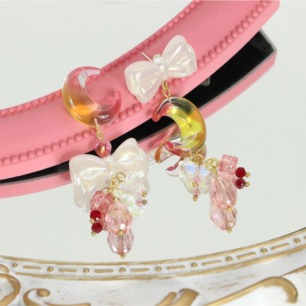 Earwish - Pink Moon and Bow Earrings - Sweet & Elegant