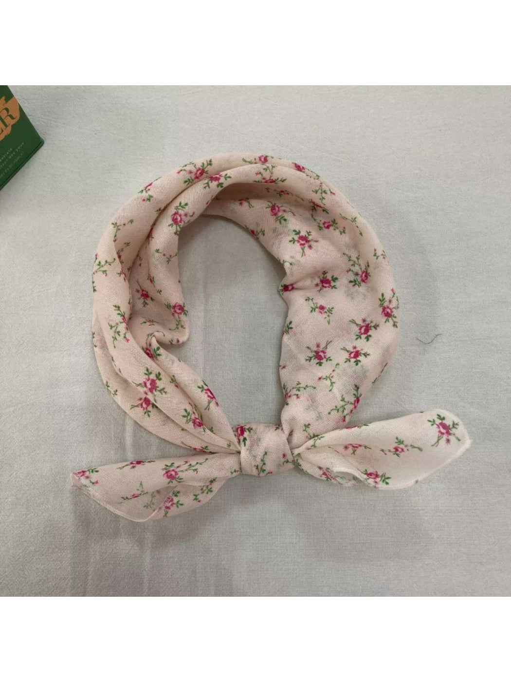 Scarvii Baroque Floral Square Scarf styled as a headscarf featuring ornate floral baroque pattern
