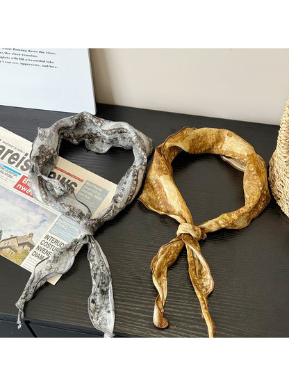 Scarvii - Distressed Style Wavy Trim Printed Triangle Scarf