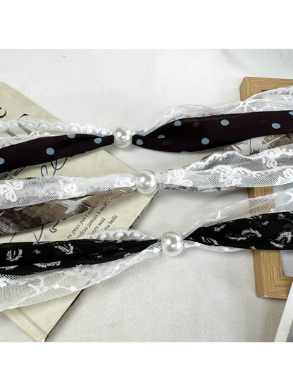Scarvii - Polka Dot Lace-Edge Long Narrow Neck Scarf