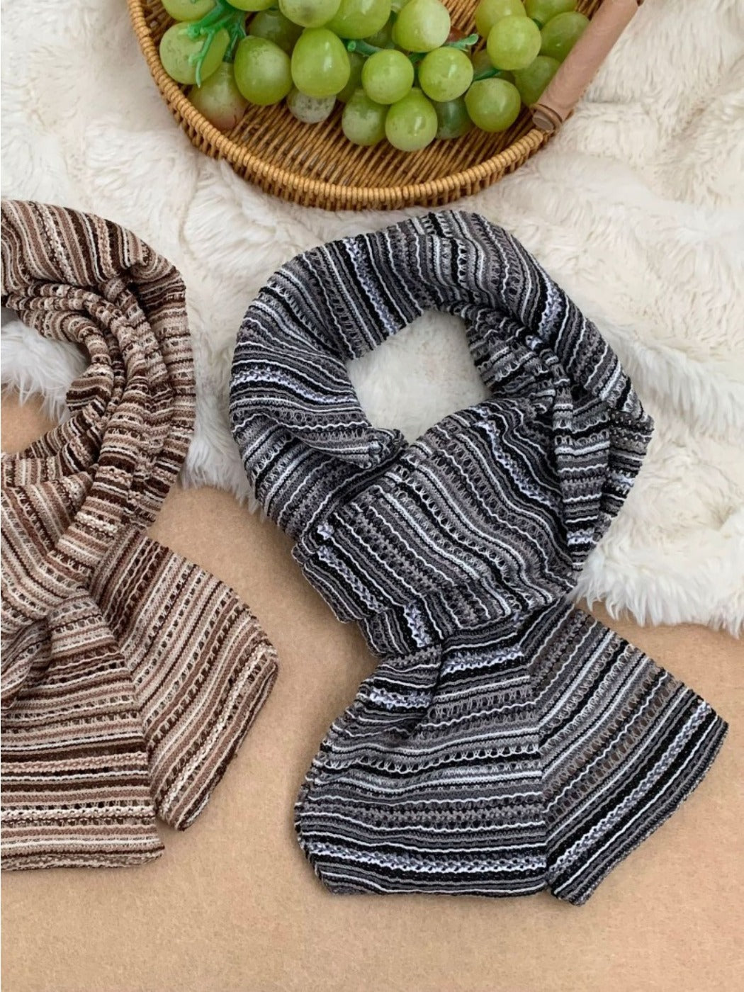 Scarvii - Stripe Color-Block Knit Long Narrow Scarf