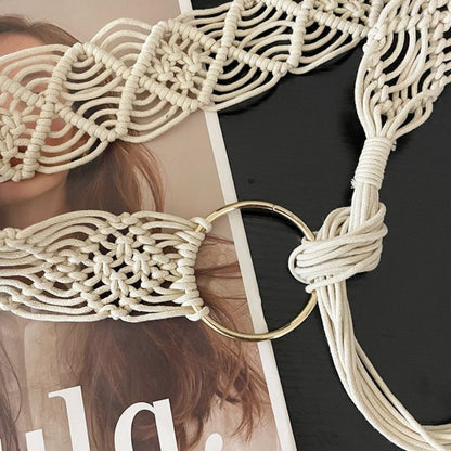 Beco Beige Braided Belt with woven texture and tassel detail