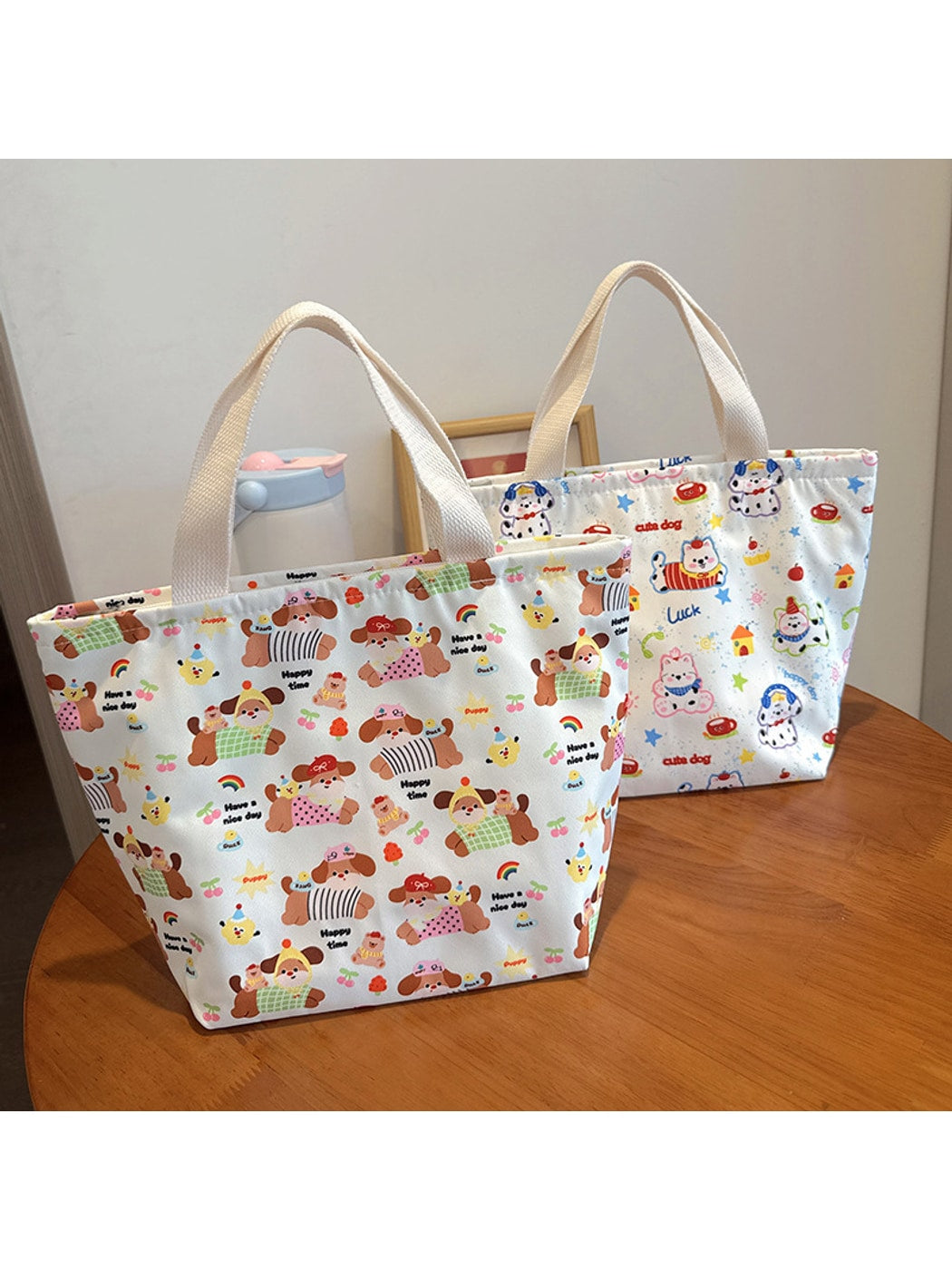 Cosbai - Cartoon Dog Print Open-Top Lunch Bag