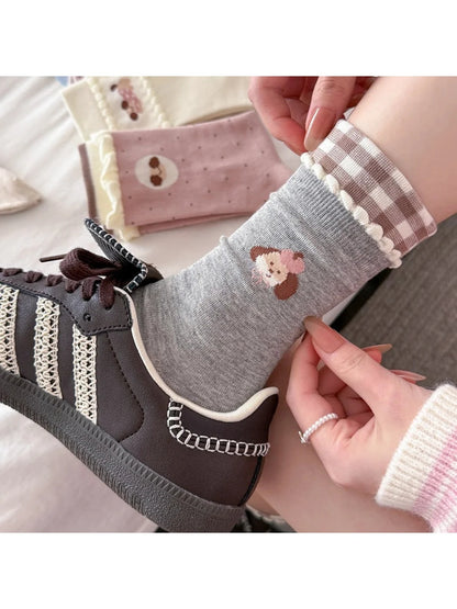Rufia - Sweet Puppy Ruffled Cuff Crew Socks