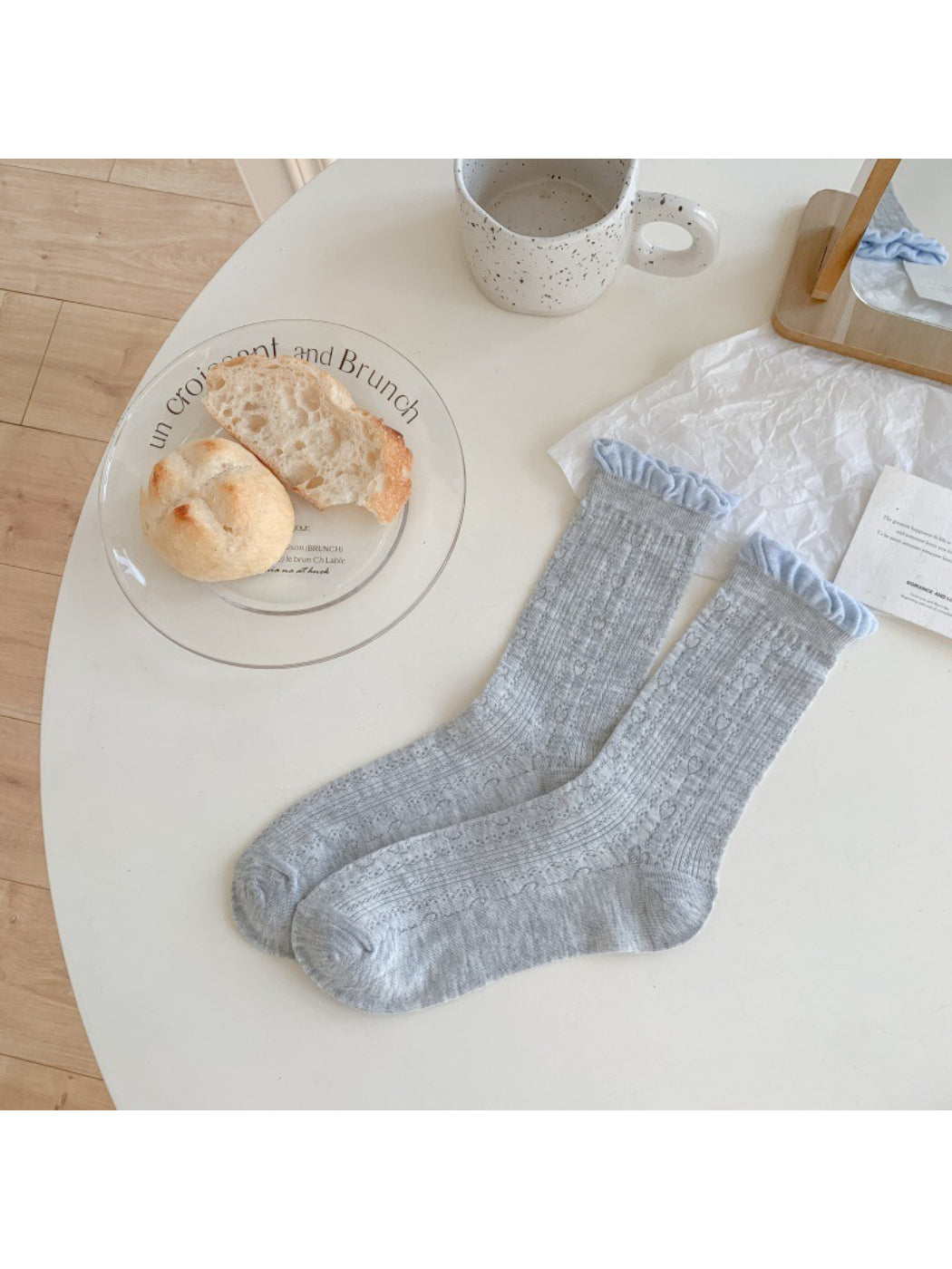 Rufia - Ruffled Cuff Hollow Out Mid Calf Socks