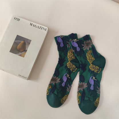 Rufia - Elegant Vintage Floral Pattern Crew Socks