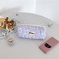 Cosbai - Plaid Bow Print Zipper Makeup Pouch Bag
