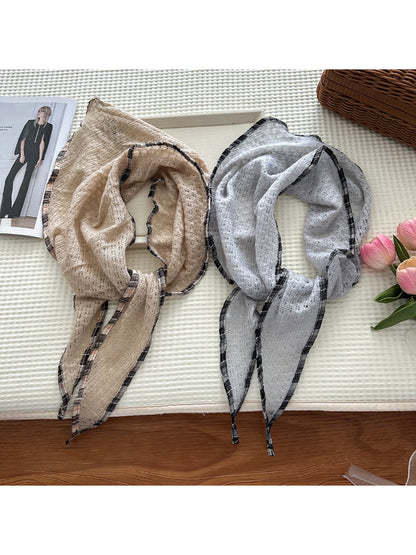 Scarvii - Open Knit Check Trim Triangle Scarf