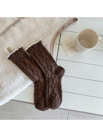 Rufia - Cable Knit Contrast Trim Casual Crew Socks product image 7
