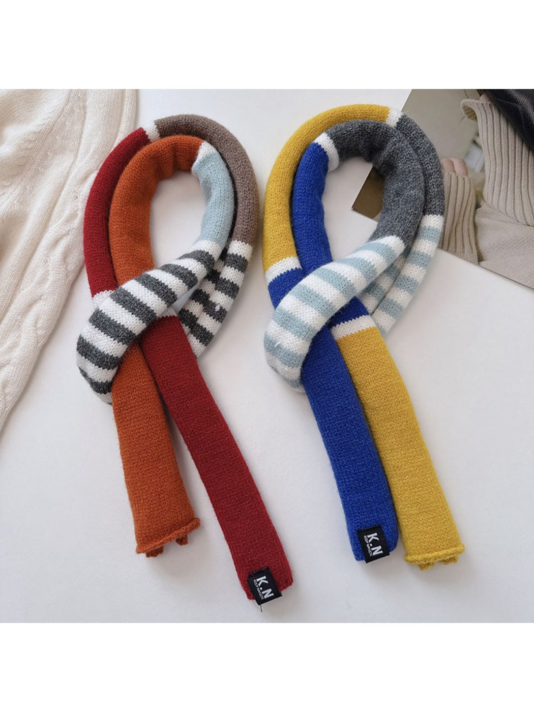Scarvii - Soft Colorblock Striped Knit Scarf