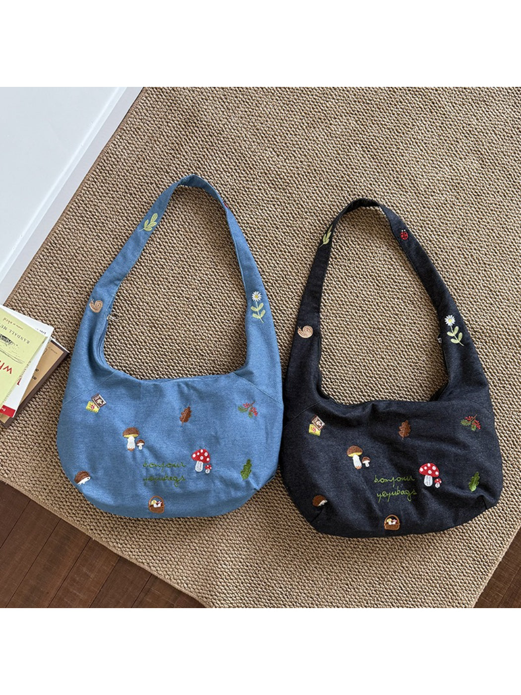 Cosbai Mushroom Stitch Shoulder Bag front view with textured mushroom stitch pattern