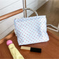 Cosbai Red Dot Cosmetic Bag close-up of fabric texture and red dot design