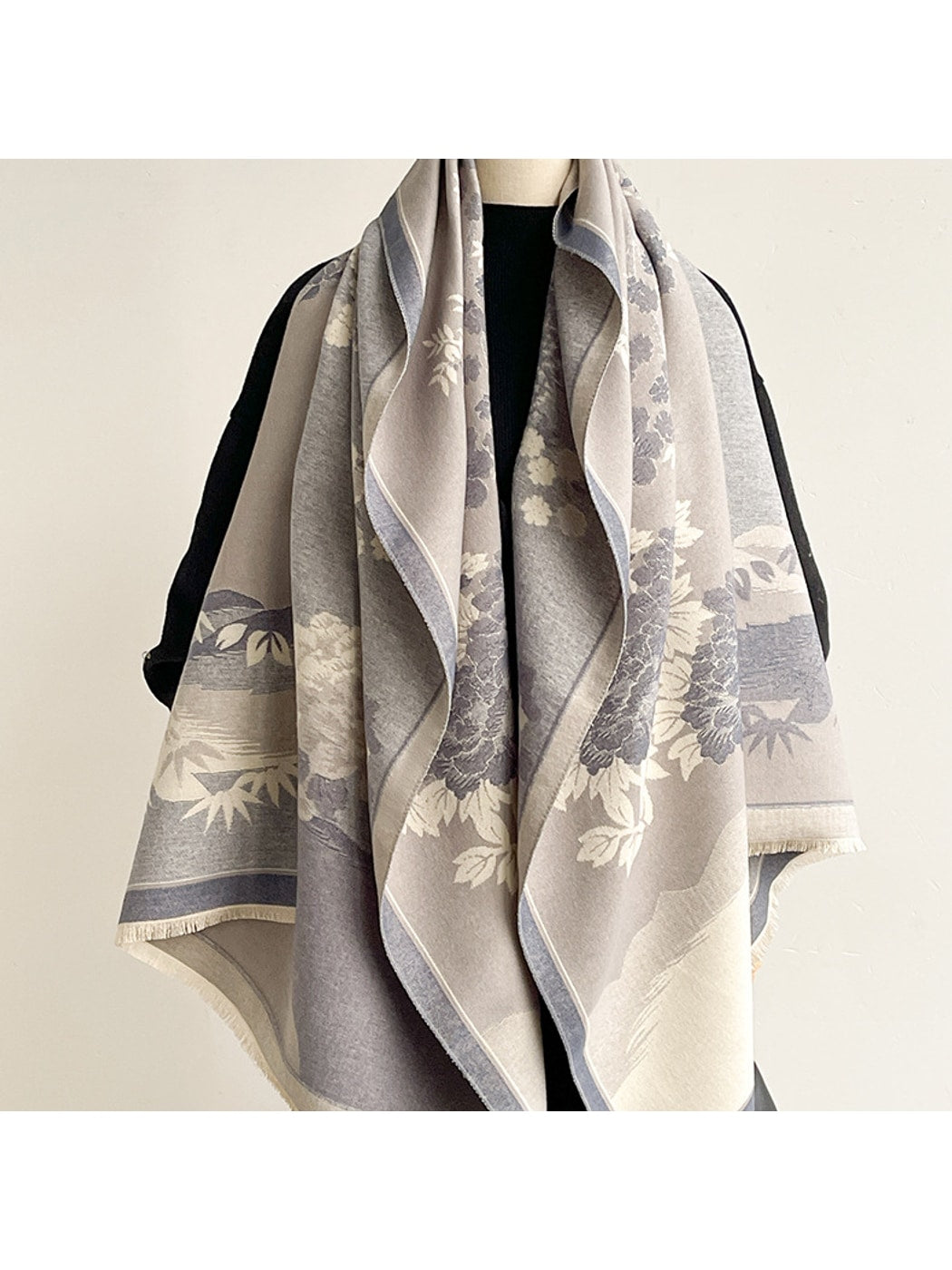 Scarvii - Landscape Floral Fringed Shawl