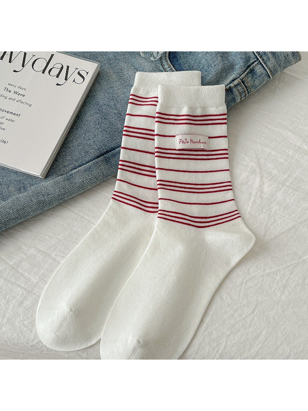 Rufia - Pinstripe Ribbed Crew Socks