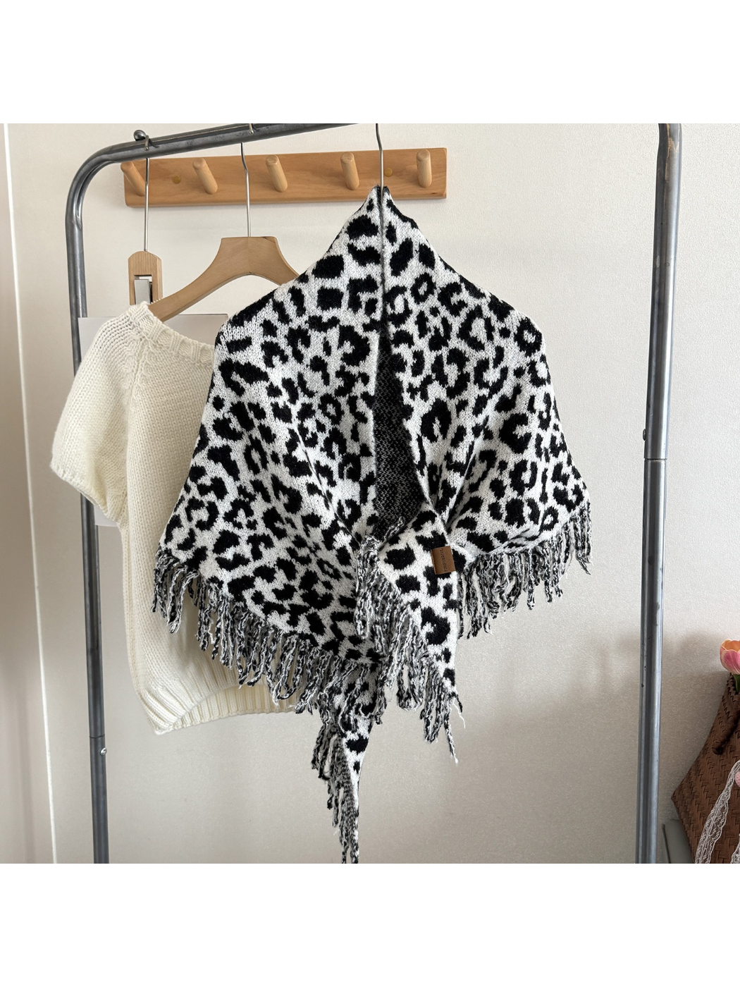 Scarvii - Leopard Print Fringe Triangle Scarf