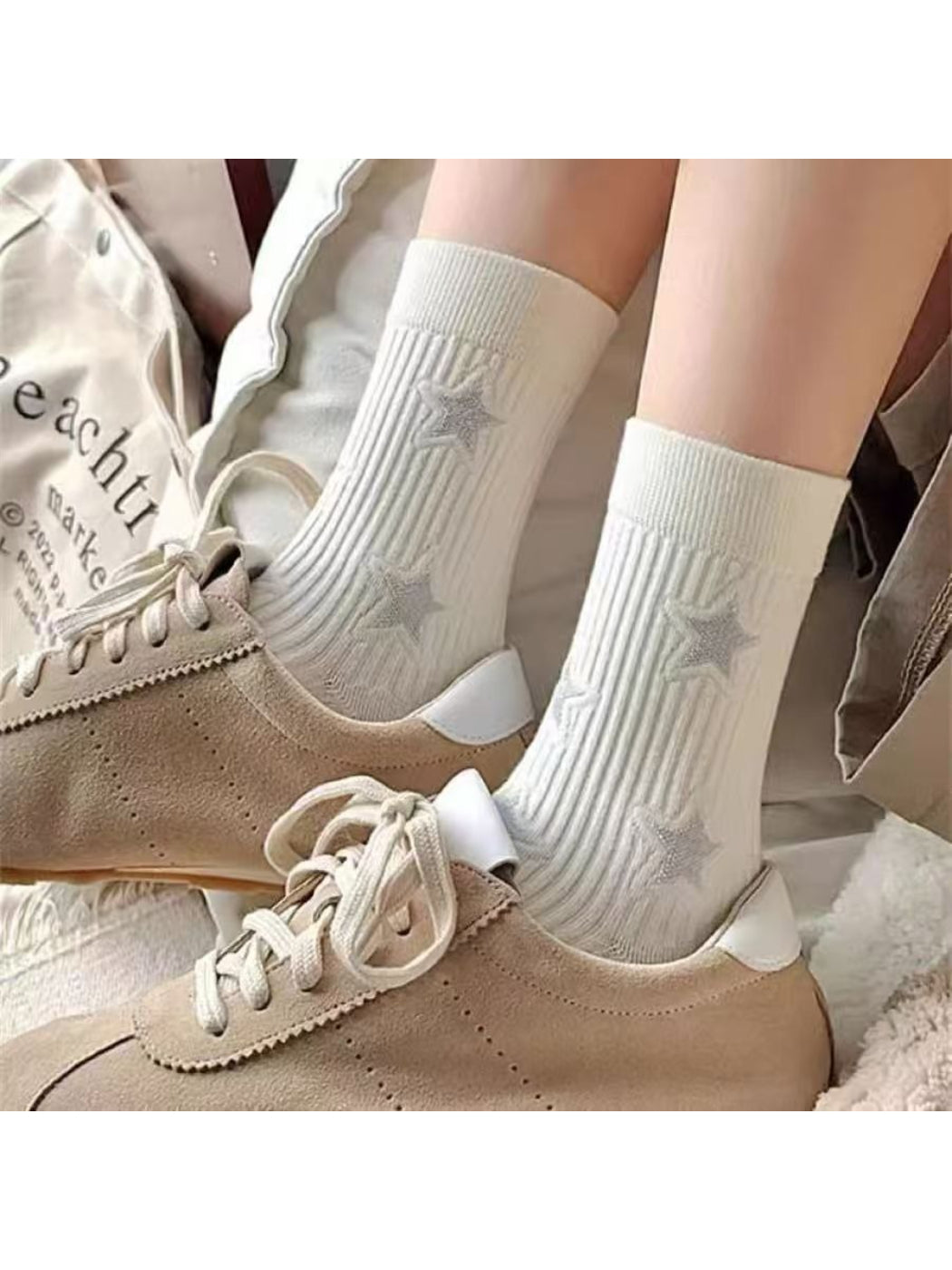 Rufia - Textured Star Ribbed Crew Socks