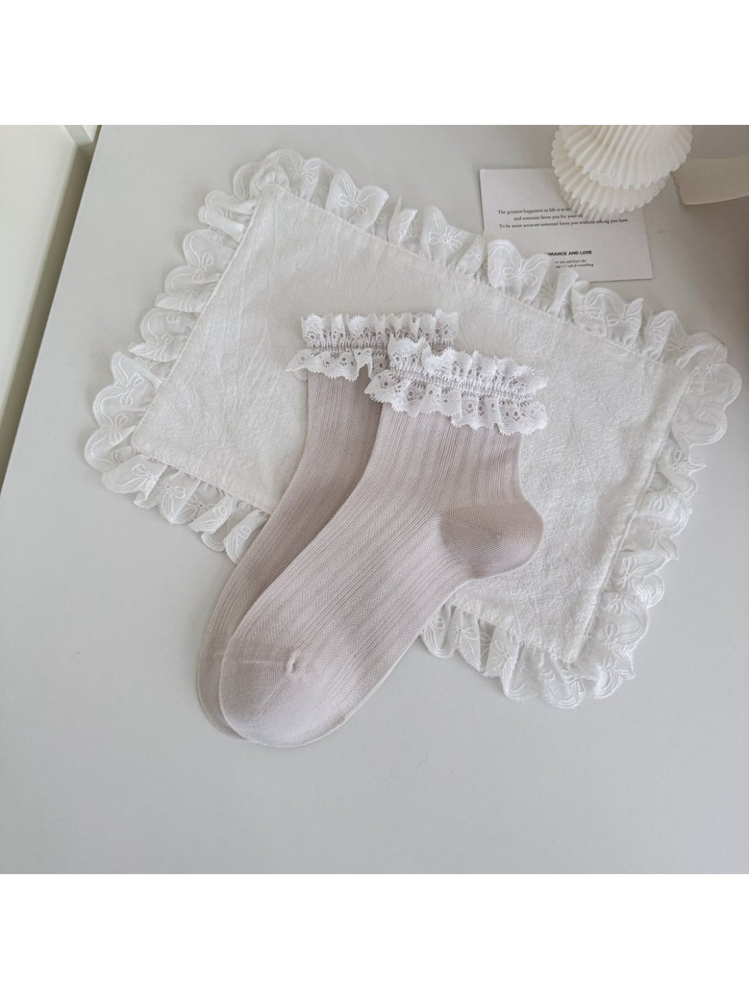 Rufia - Lace Trim Floral Mid Calf Socks