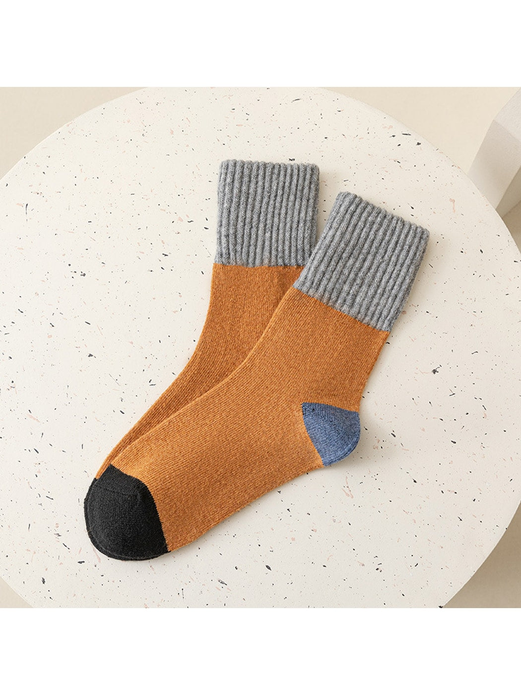 Rufia - Retro Earth Tone Color Block Crew Socks