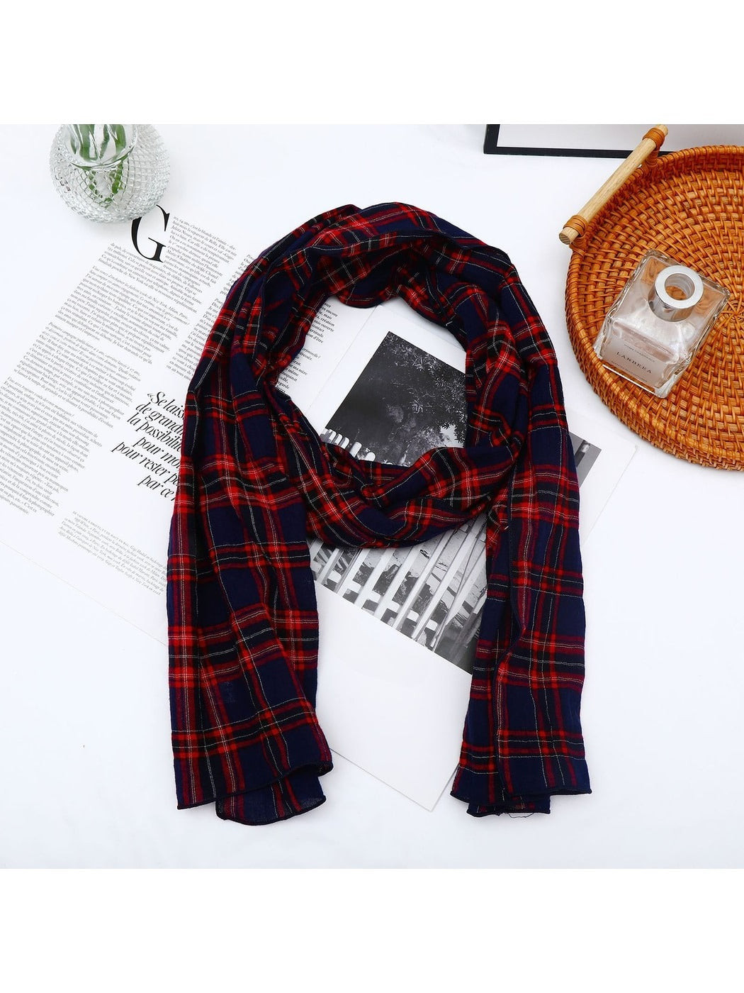 Scarvii - Vintage Plaid Printed Long Scarf