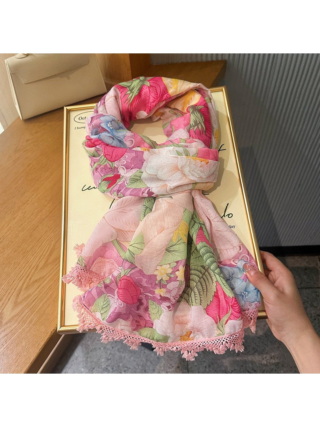 Scarvii - Pink Floral Lace Summer Wrap Scarf